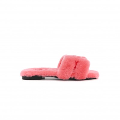 HERMES WOOLSKIN ORAN SANDALS ROSE DU DESERT 
